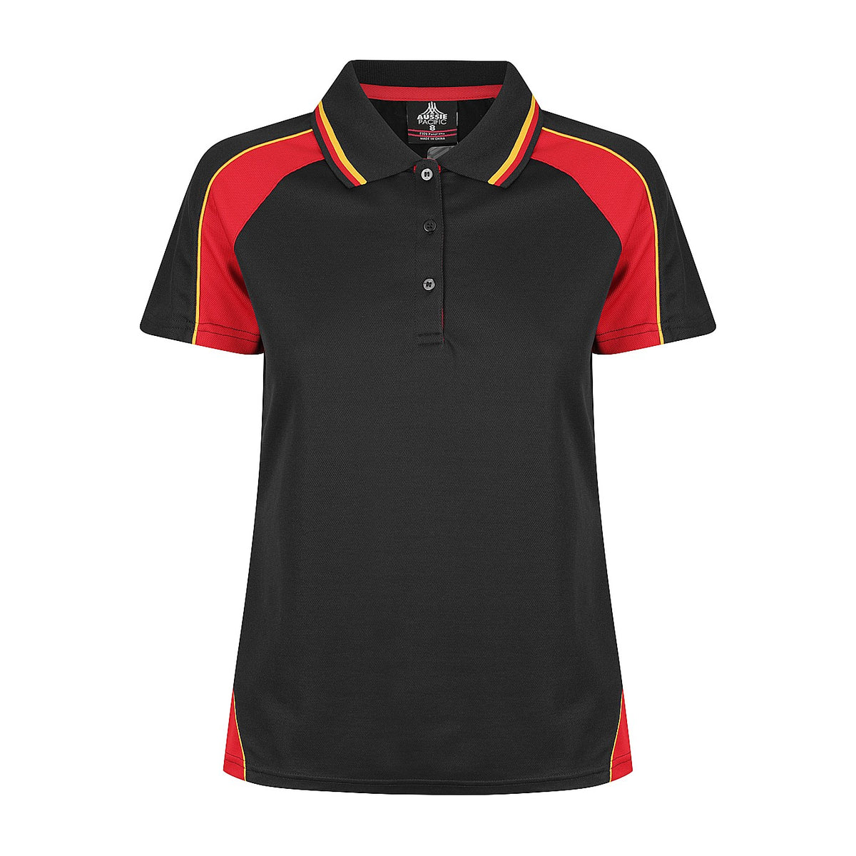 Aussie Pacific Panorama Womens Polo 2309 in Black/Red/Gold