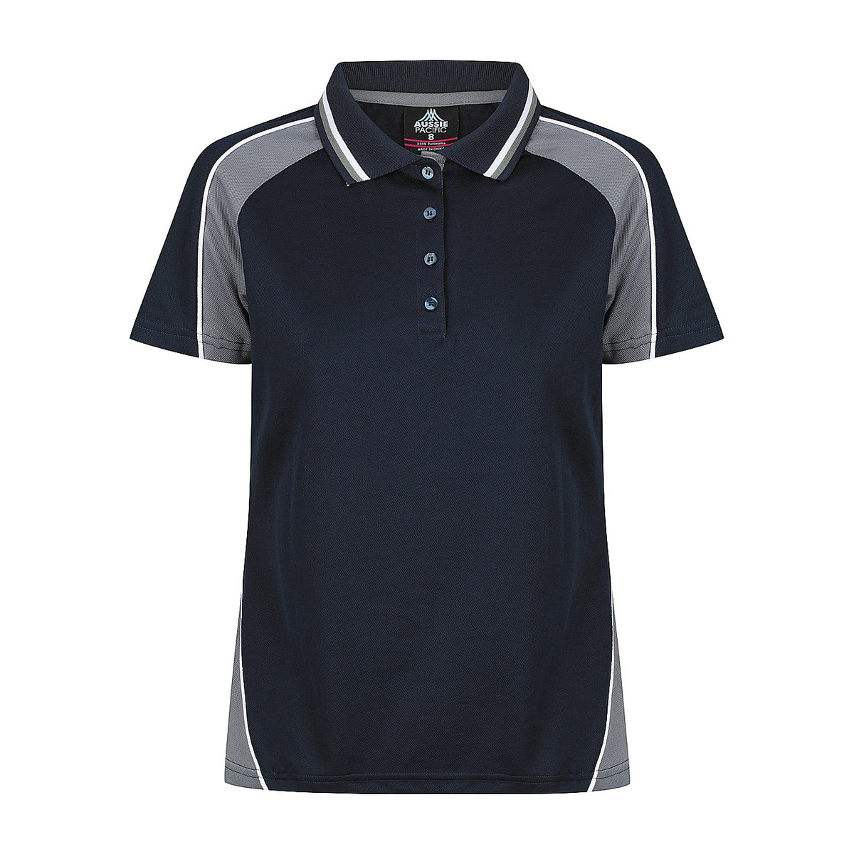Aussie Pacific Panorama Womens Polo 2309 in Navy/Ashe/White