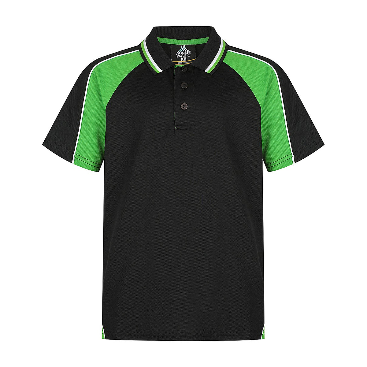 Aussie Pacific Panorama Kids Polo 3309 in Black/Kawa Green/White