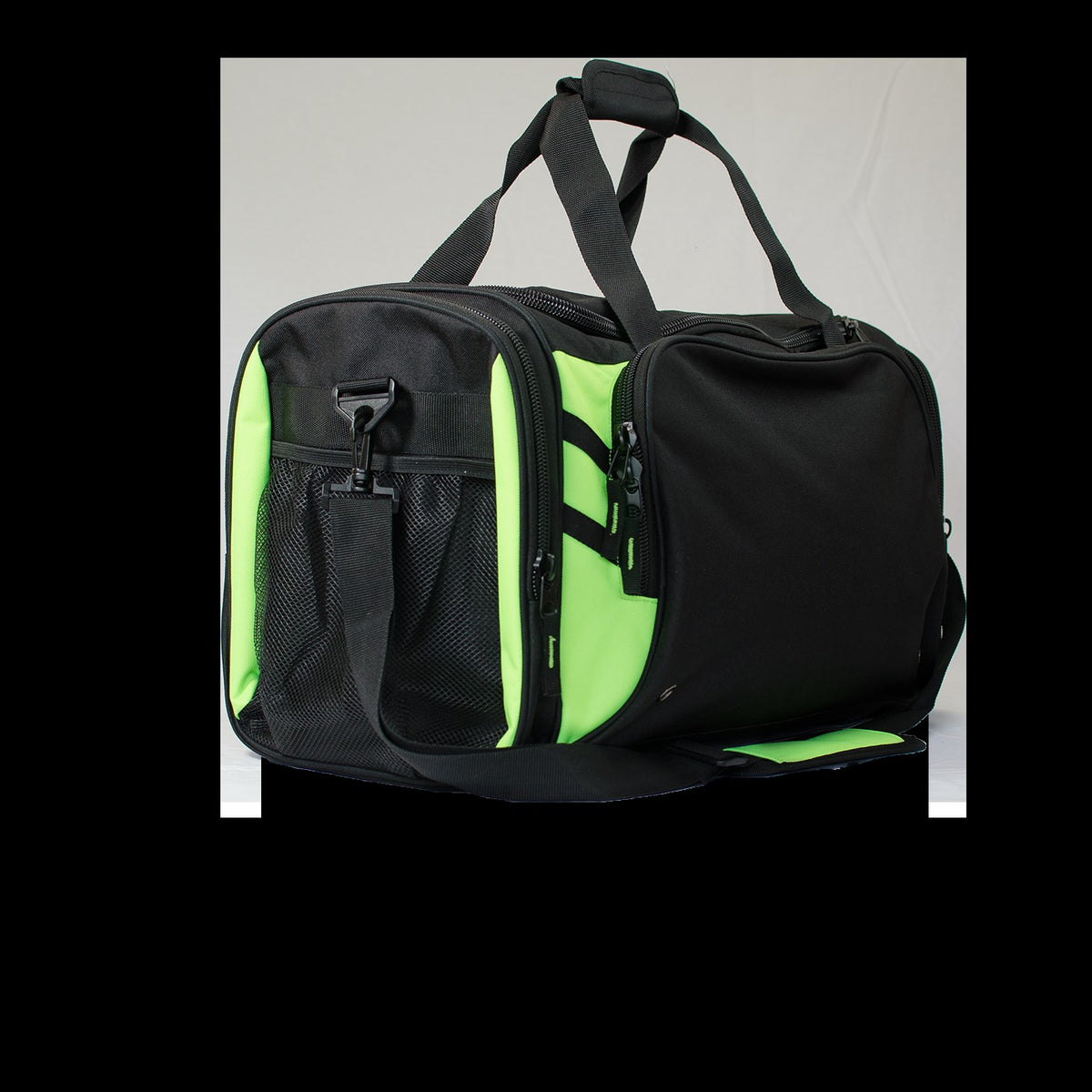 Aussie Pacific Tasman Sports Bag 4001 in Black/Neon Green, back view