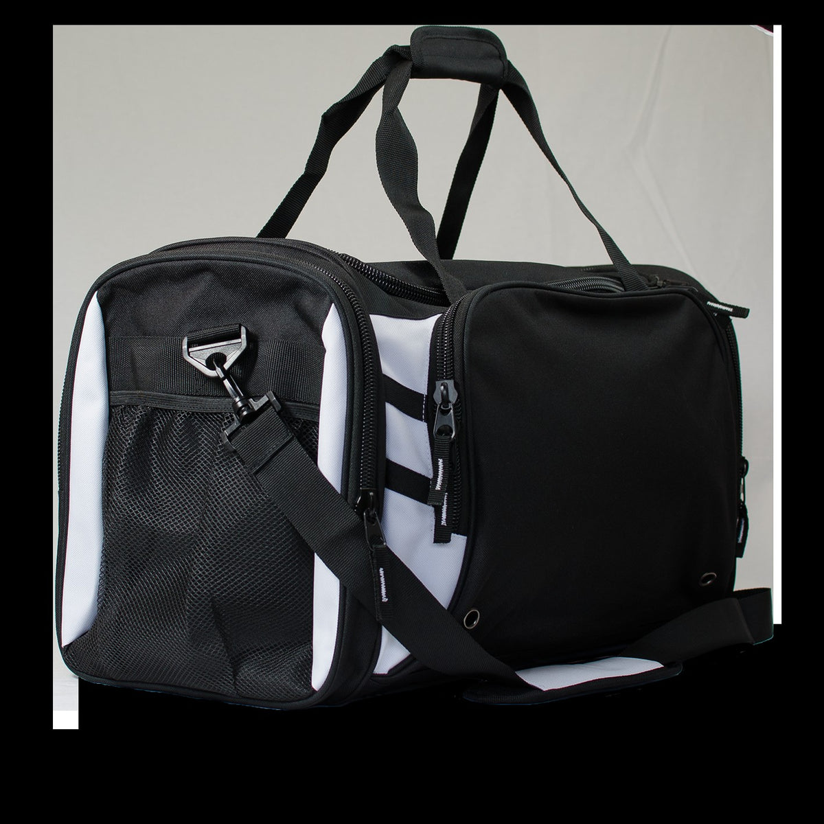 Aussie Pacific Tasman Sports Bag 4001 in Black/White, back view