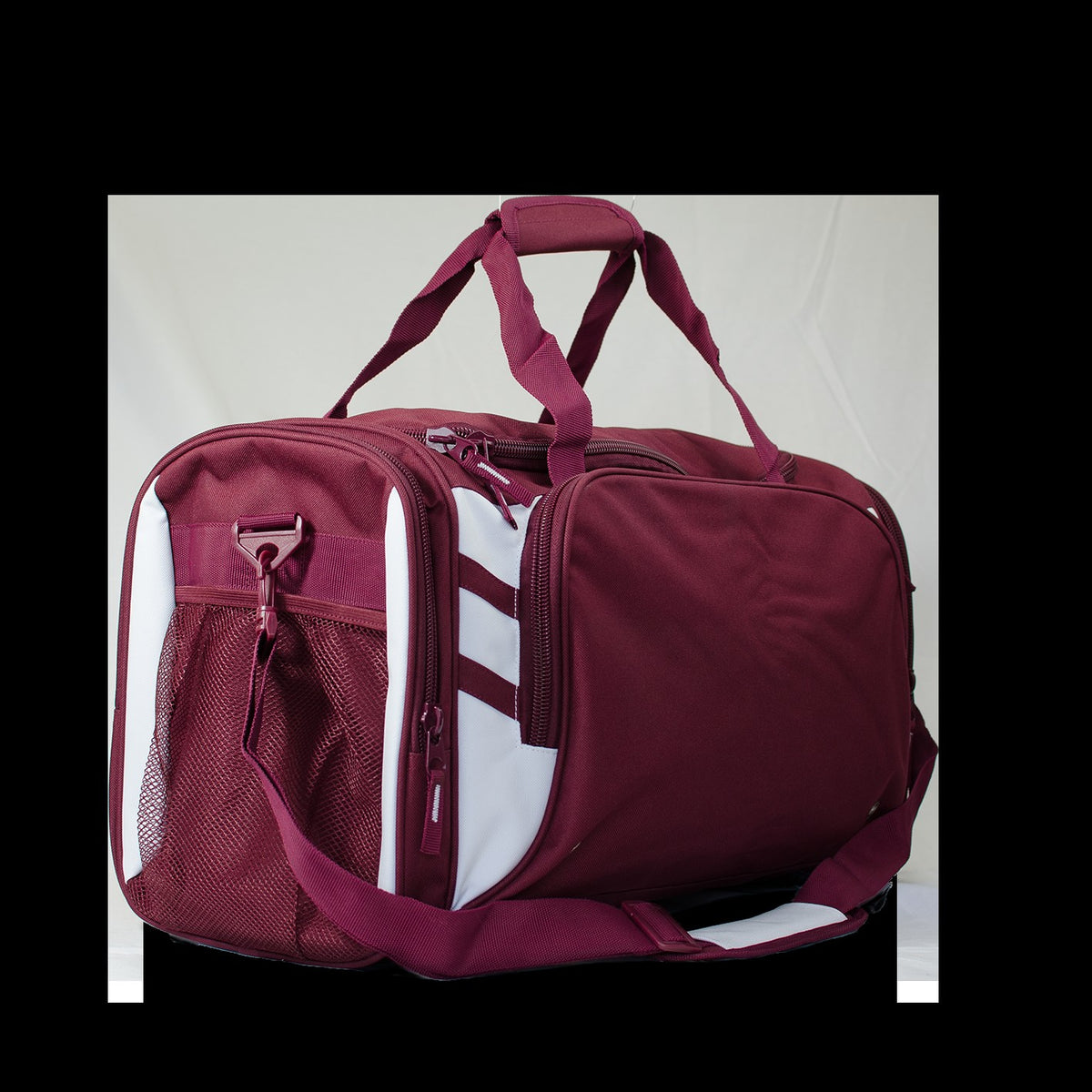 Aussie Pacific Tasman Sports Bag 4001 in Maroon/White, back view