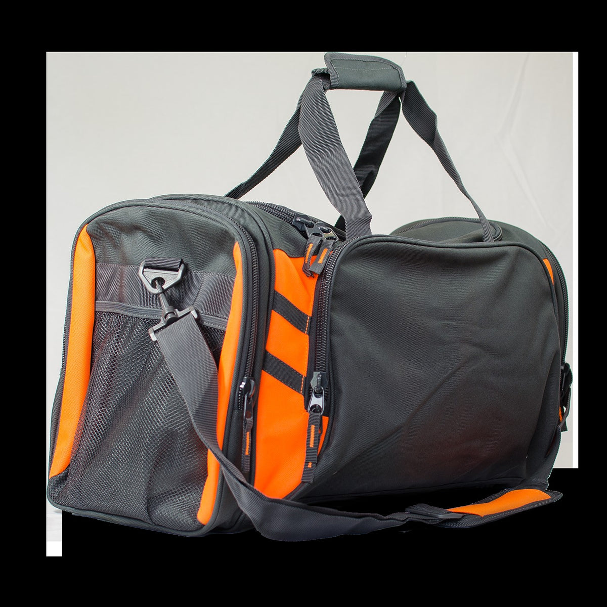 Aussie Pacific Tasman Sports Bag 4001 in Slate/Neon Orange, back view