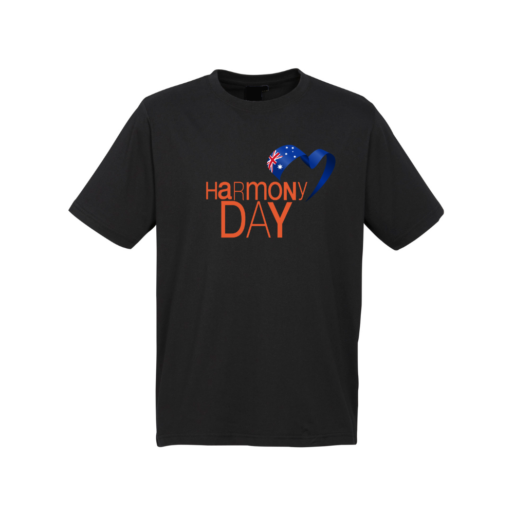 Adults Harmony Day Aussie Flag on Black T-Shirt