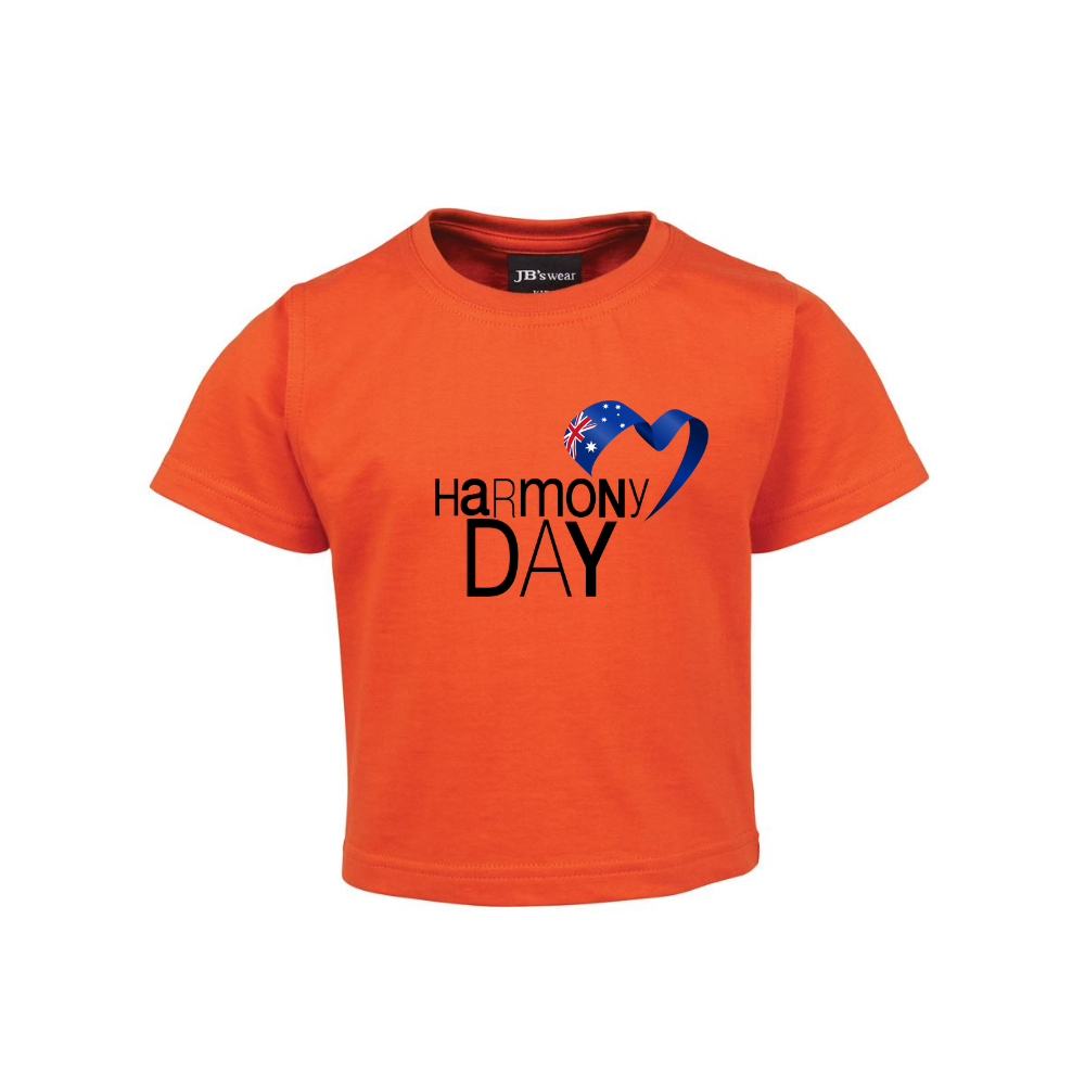 Babies Harmony Day Aussie Flag on Orange T-Shirt