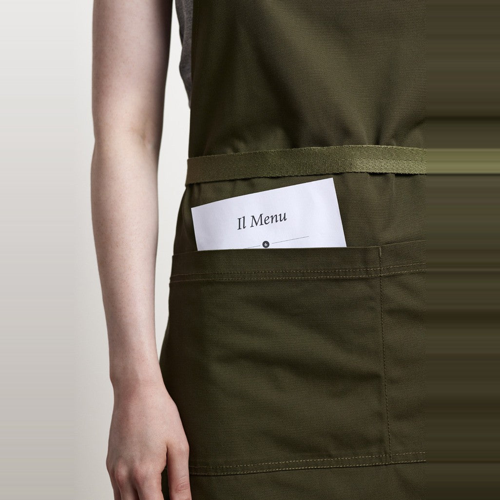 Biz Barley Apron BA35 in Olive, worn by model, view 3
