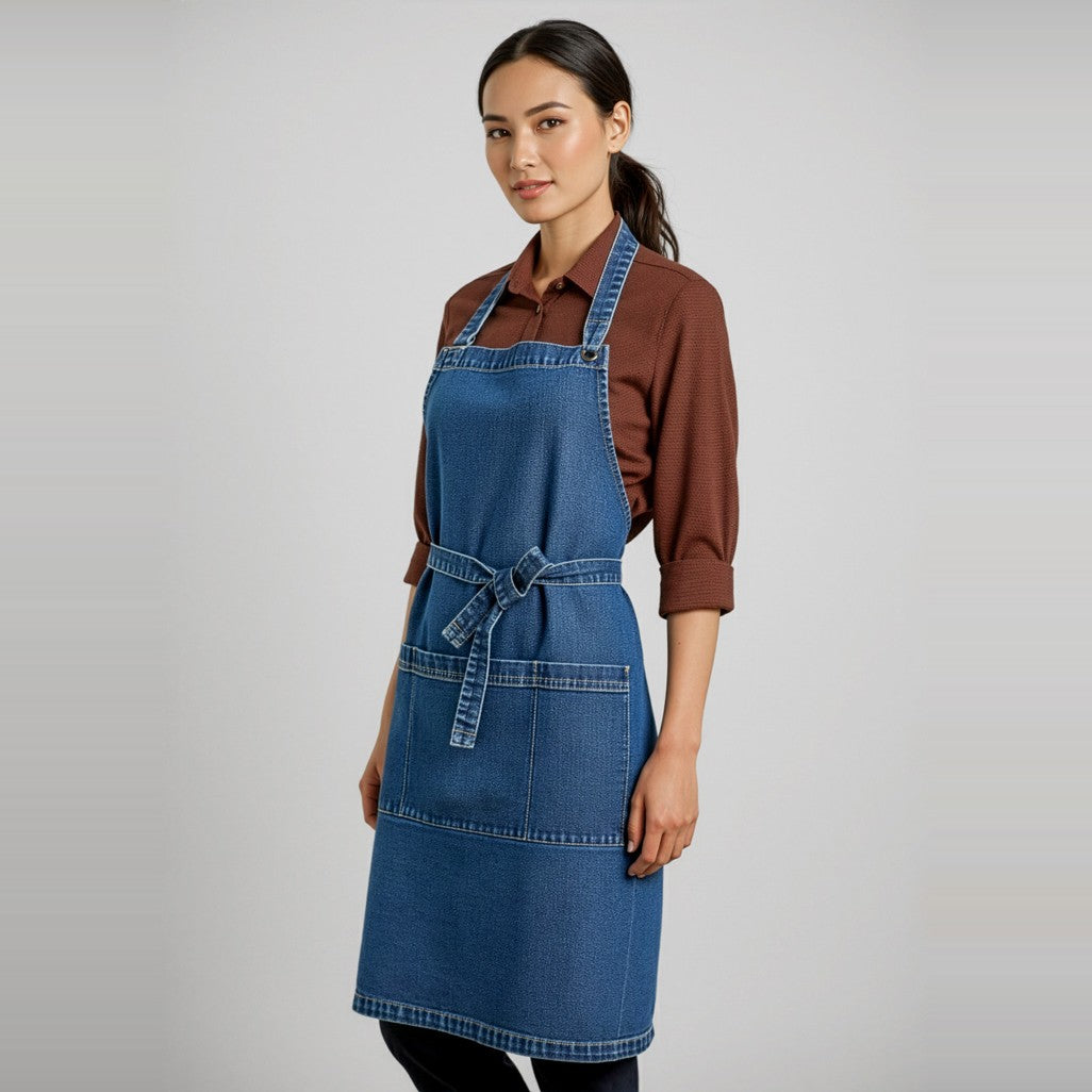 Biz Clout Apron BA40 in Dark Blue, worn by model