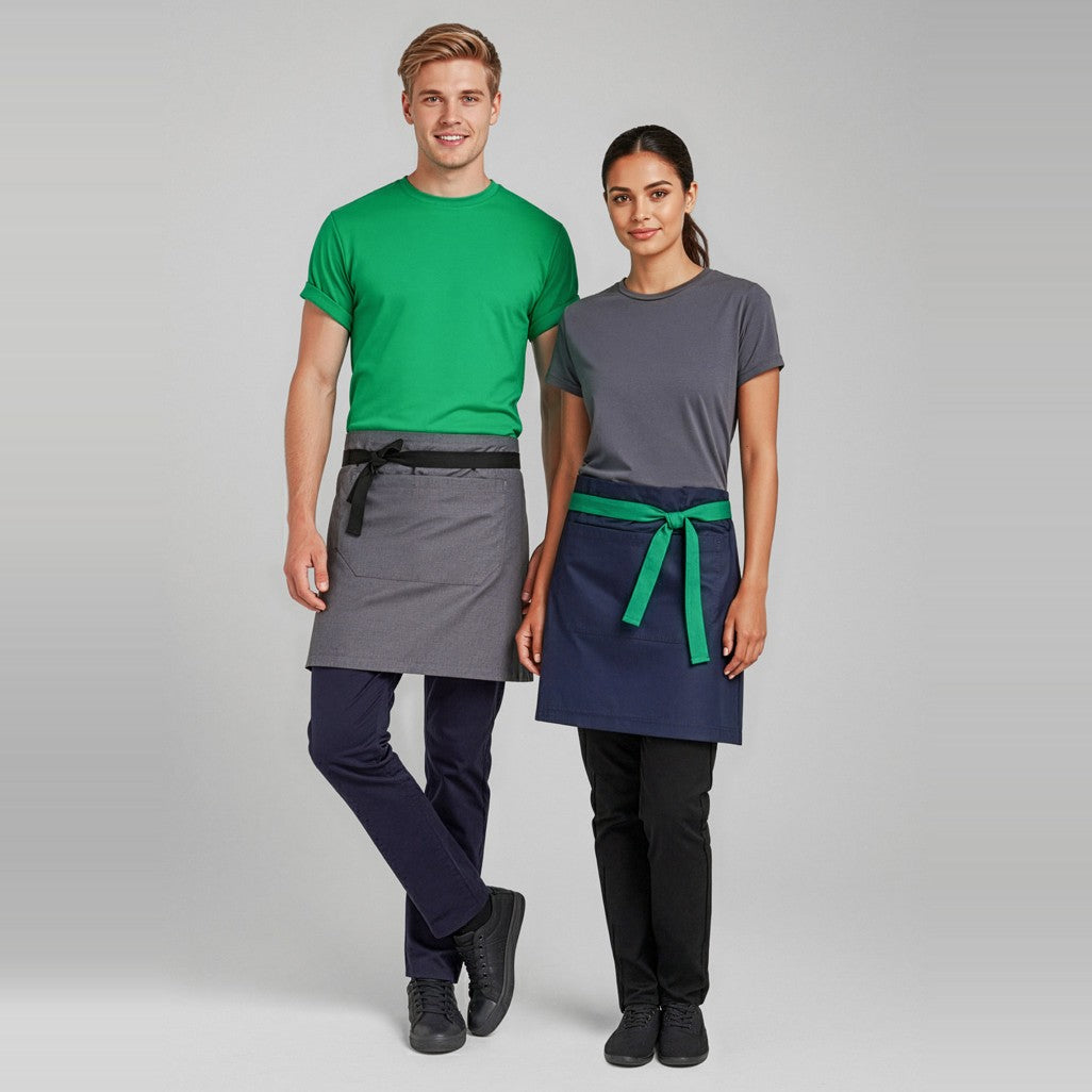 Biz Urban Waist Apron BA54 in Slate, worn by model