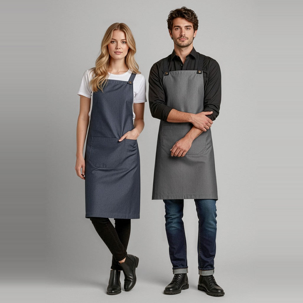 Biz Urban Bib Apron BA55 in Slate, worn by model