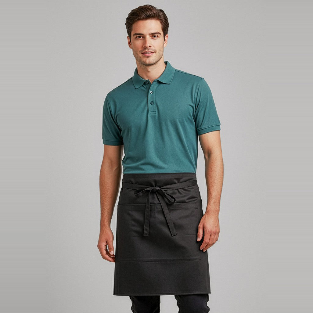 Biz Short Waisted Apron BA94 in Black, worn by model, view 2