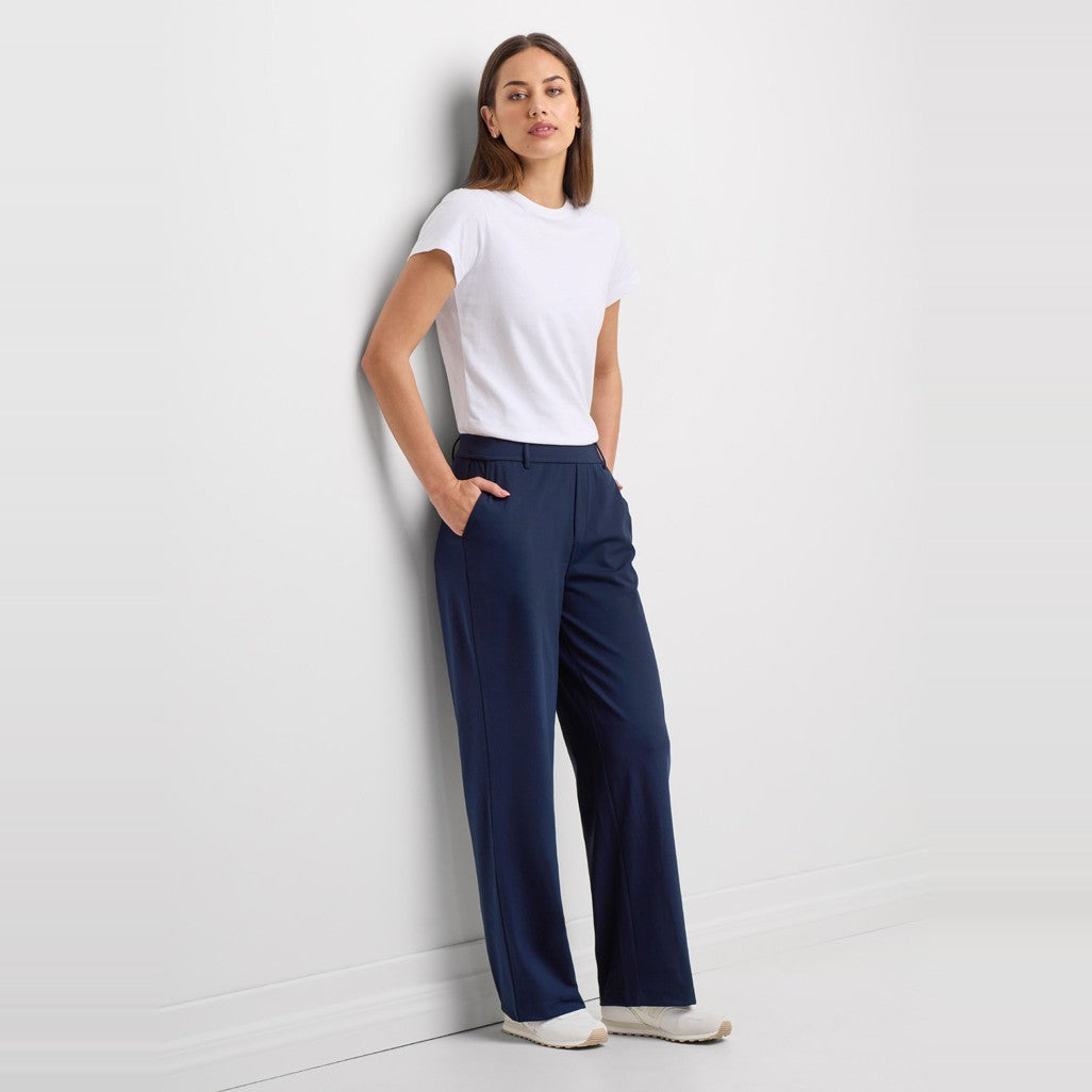 Biz Soft Stretch Womens Pant BB2606L in Navy, worn by model