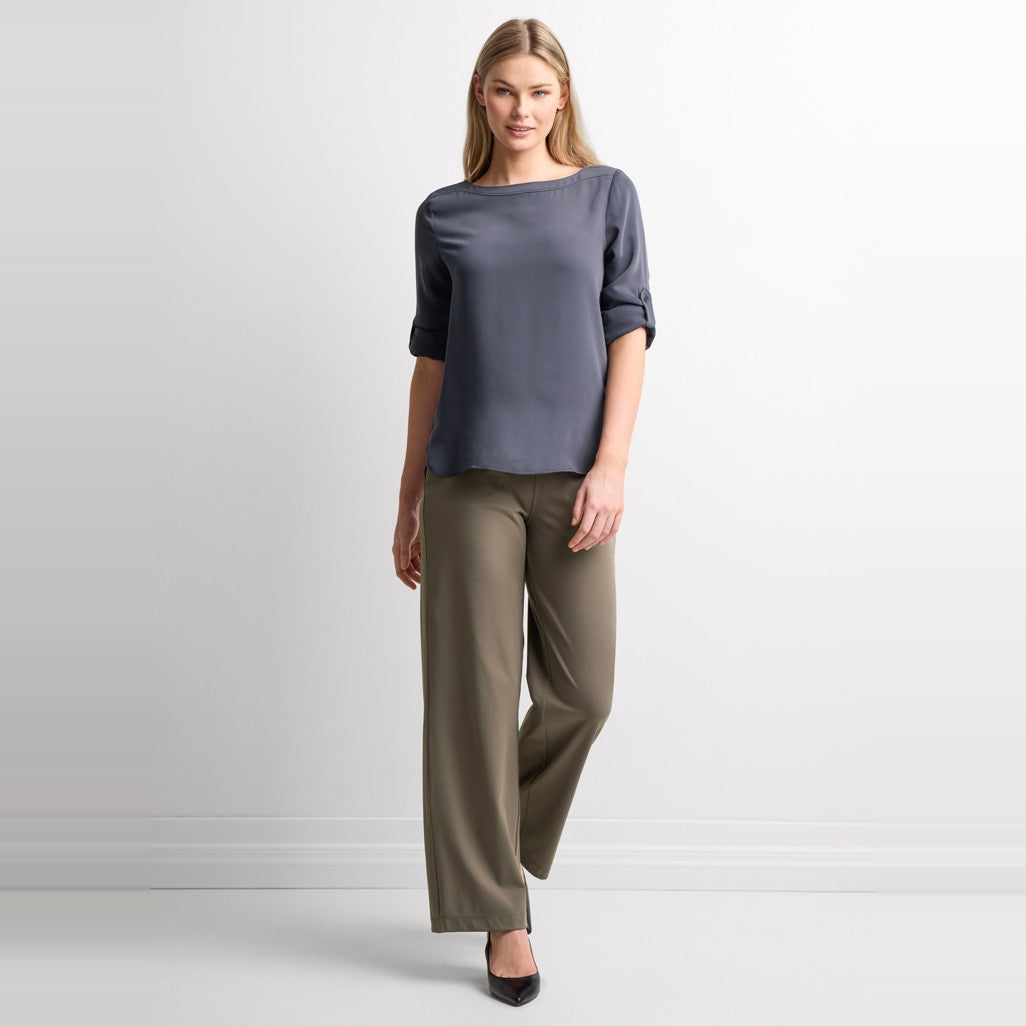 Biz Soft Stretch Womens Pant BB2606L in Taupe, worn by model, view 2