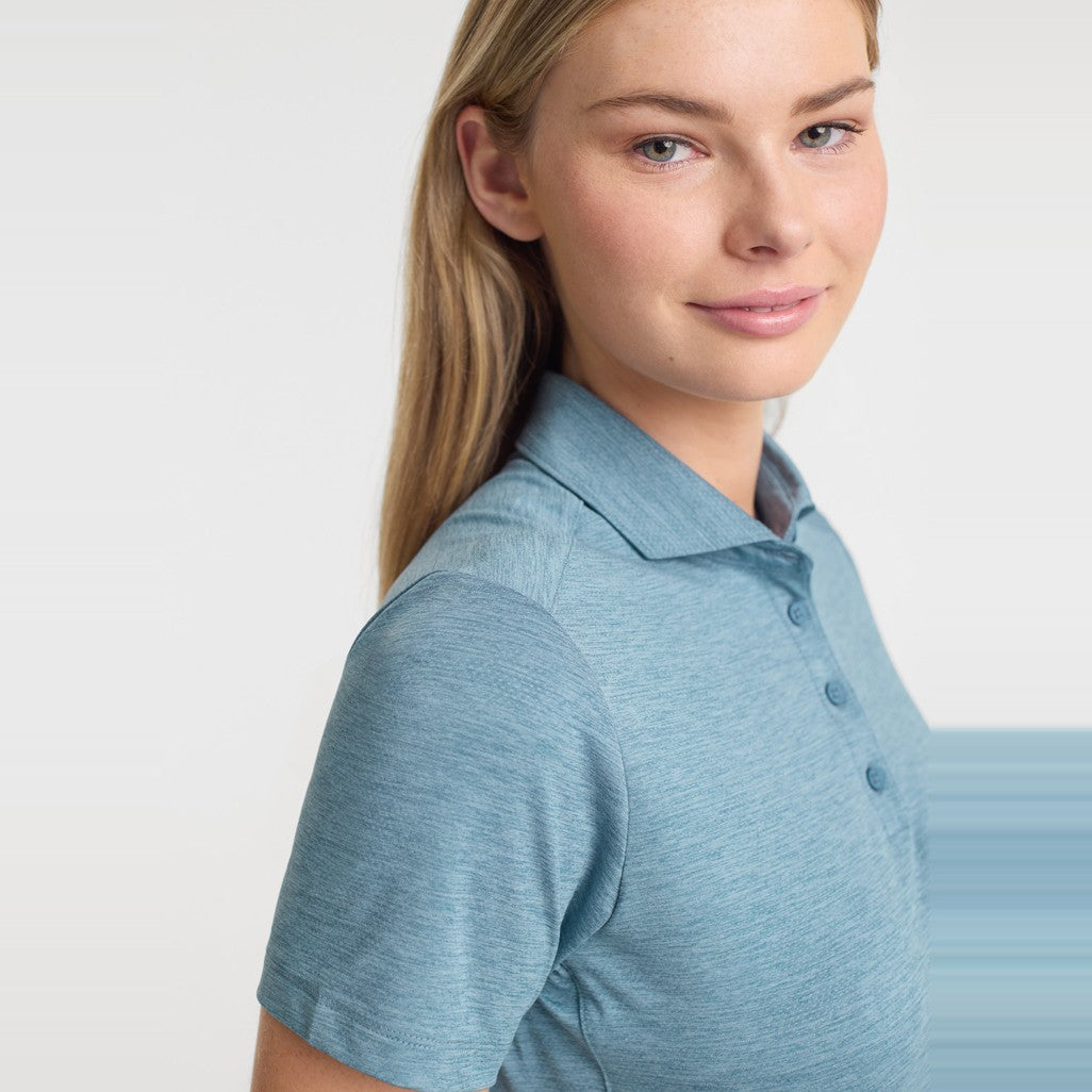 Biz Phoenix Womens Short Sleeve Polo BP2610LS in Ocean Marle, worn by model, view 2