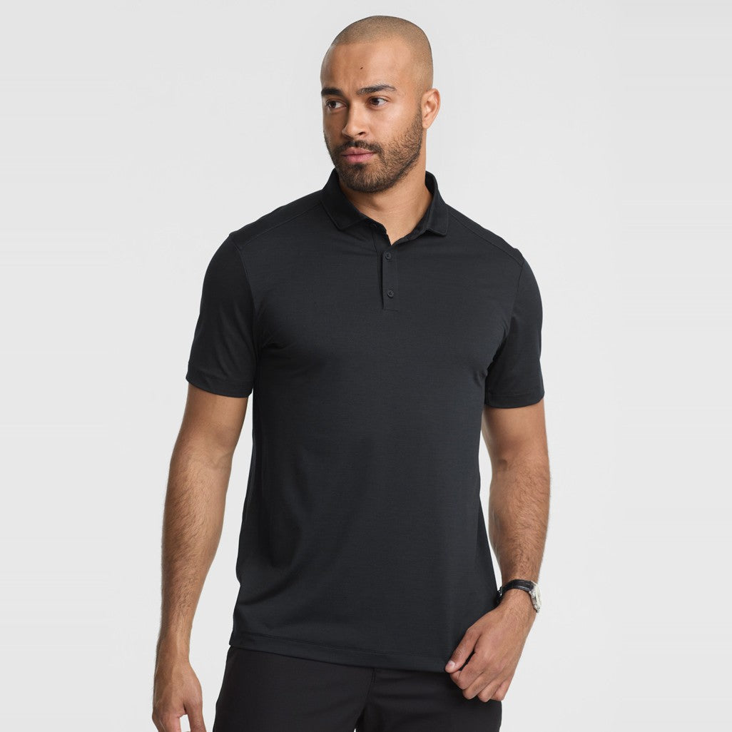 Biz Phoenix Mens Short Sleeve Polo BP2610MS in Black, worn by model
