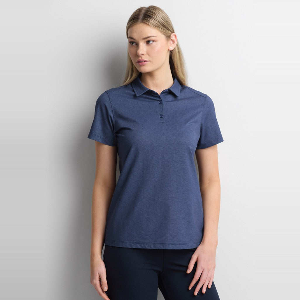 Biz Venture Womens Short Sleeve Polo BP2616LS in Denim Blue, worn by model, view 2