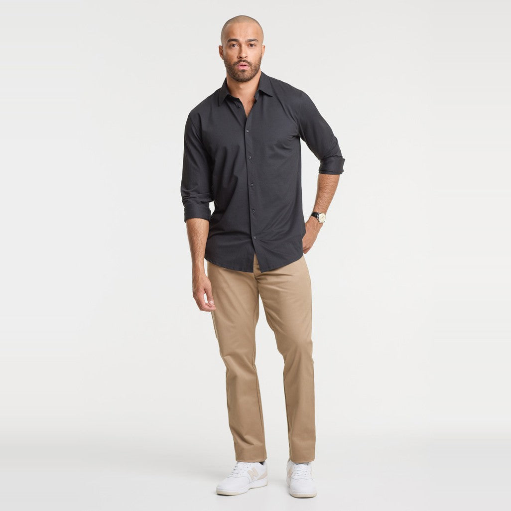 Biz Venture Mens Long Sleeve Shirt BS2619ML in Black, worn by model, view 3