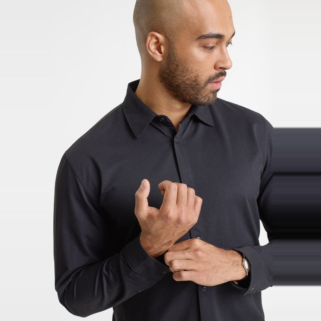 Biz Venture Mens Long Sleeve Shirt BS2619ML in Black, worn by model, view 4