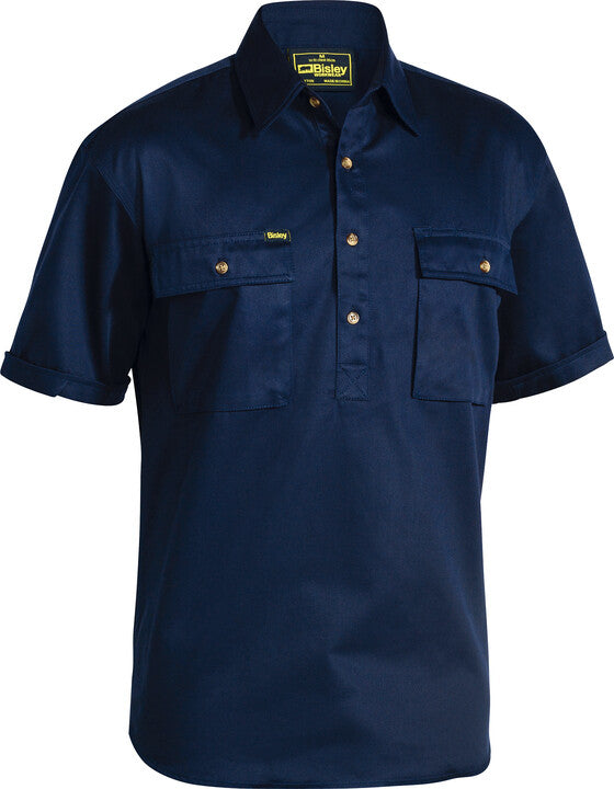 Bisley Mens Closed Front Cotton Drill Short Sleeve Shirt BSC1433 CLEARANCE