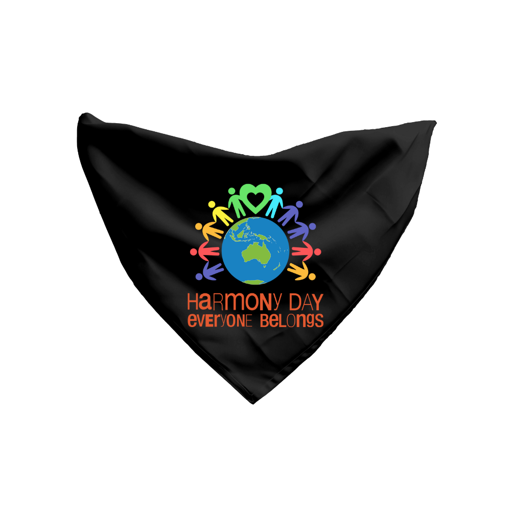Harmony Day Harmony Heart Globe on Black Bandana