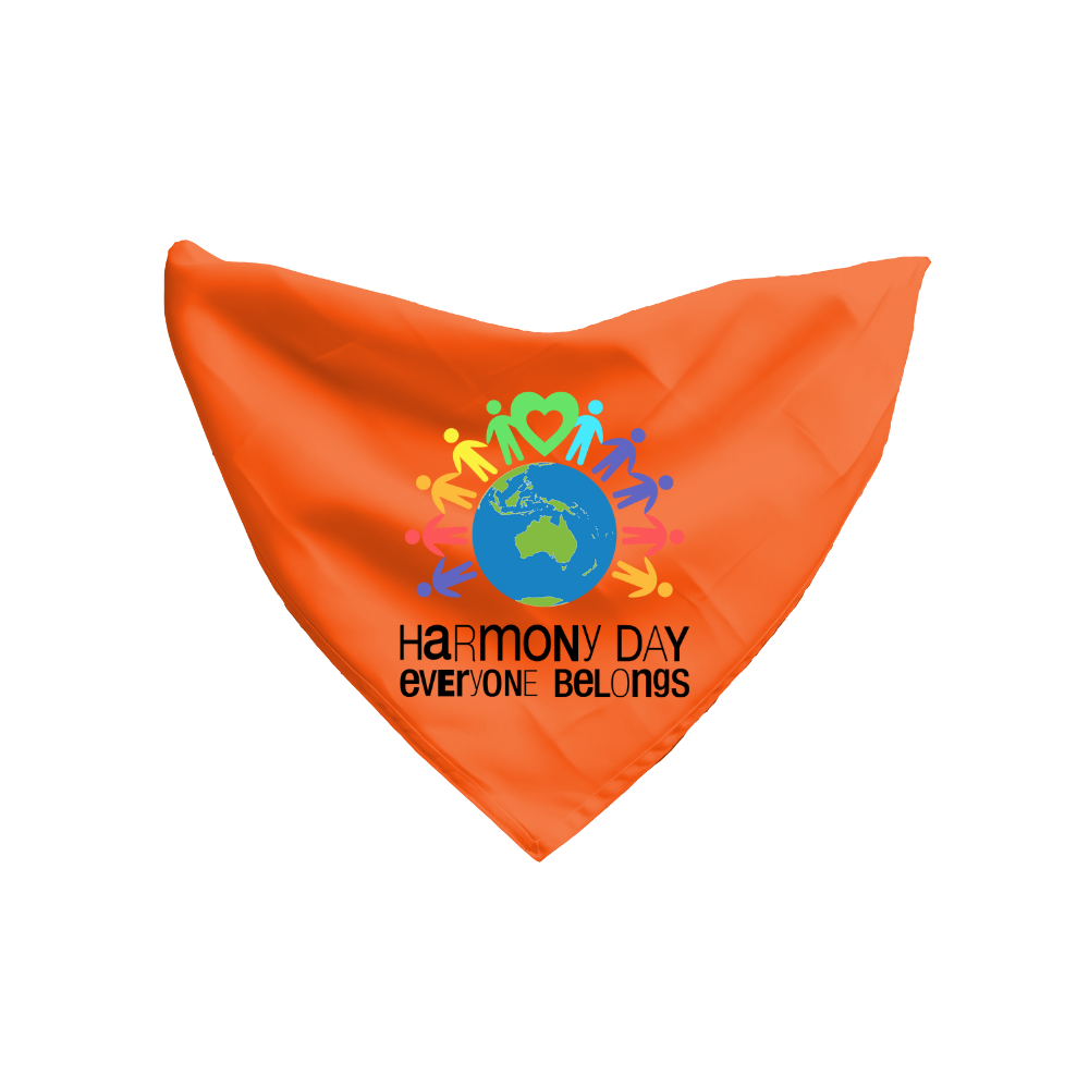Harmony Day Harmony Heart Globe on Orange Bandana