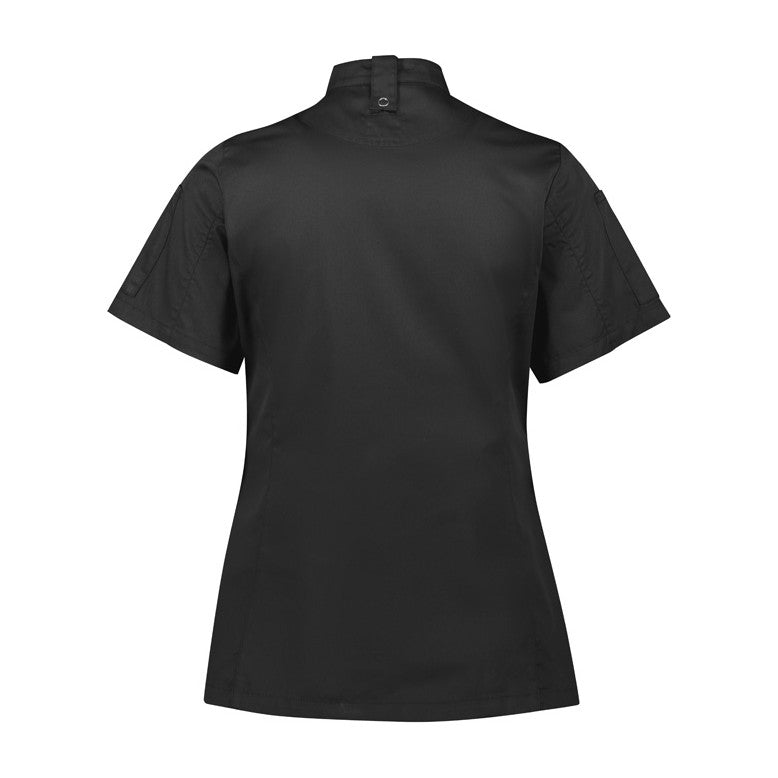 Biz Alfresco Womens Short Sleeve Chef Jacket CH330LS in Black, view 2