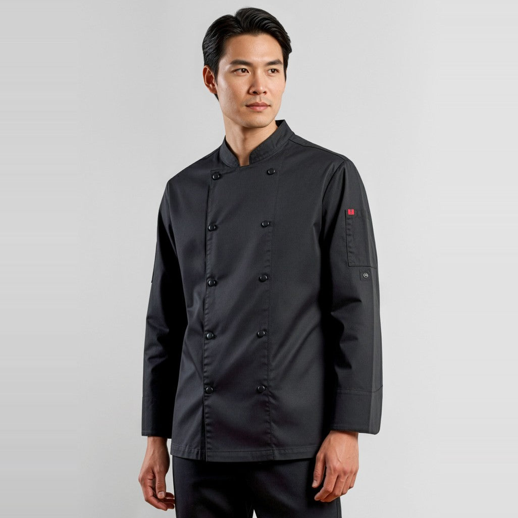 Biz Gusto Mens Long Sleeve Chef Jacket CH430ML, worn by model