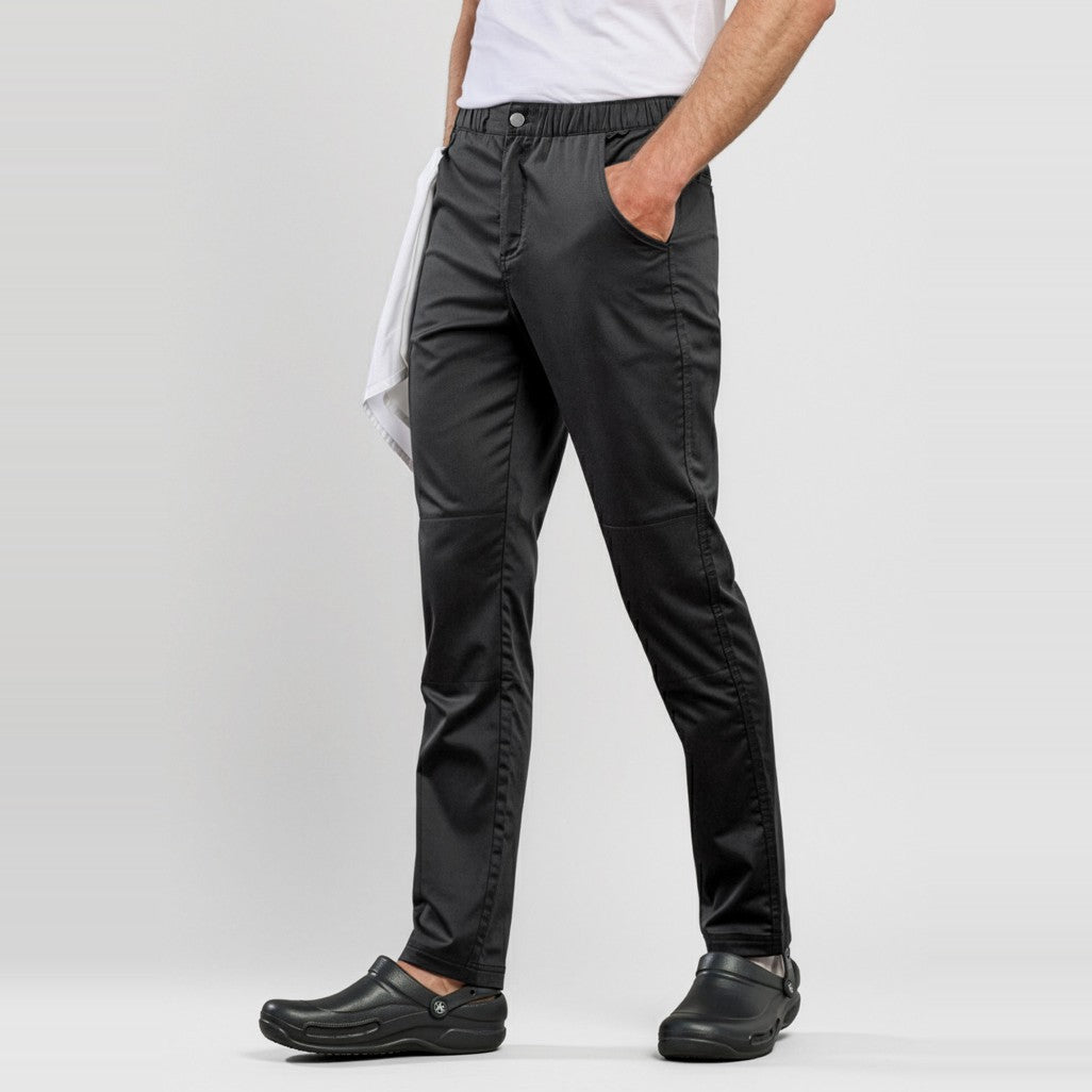 Biz Saffron Mens Chef Flex Pant CH432M in Black, worn by model