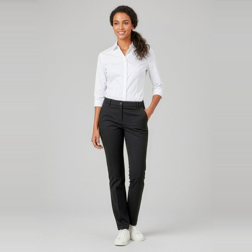 Biz Comfort Waist Womens Straight Leg Pant CL955LL, worn by model