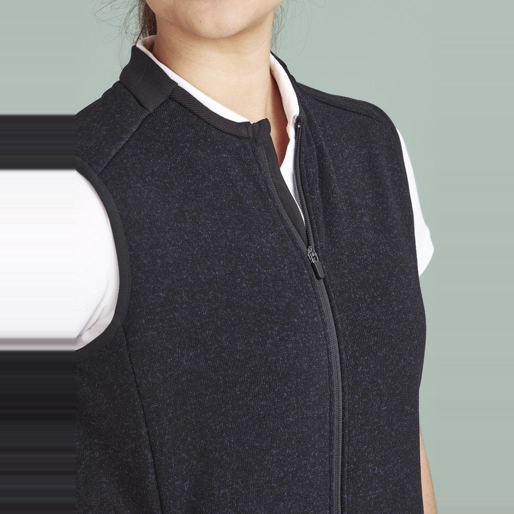 Biz Nova Womens Zip Front Vest CO343LV in Navy Marle, worn by model
