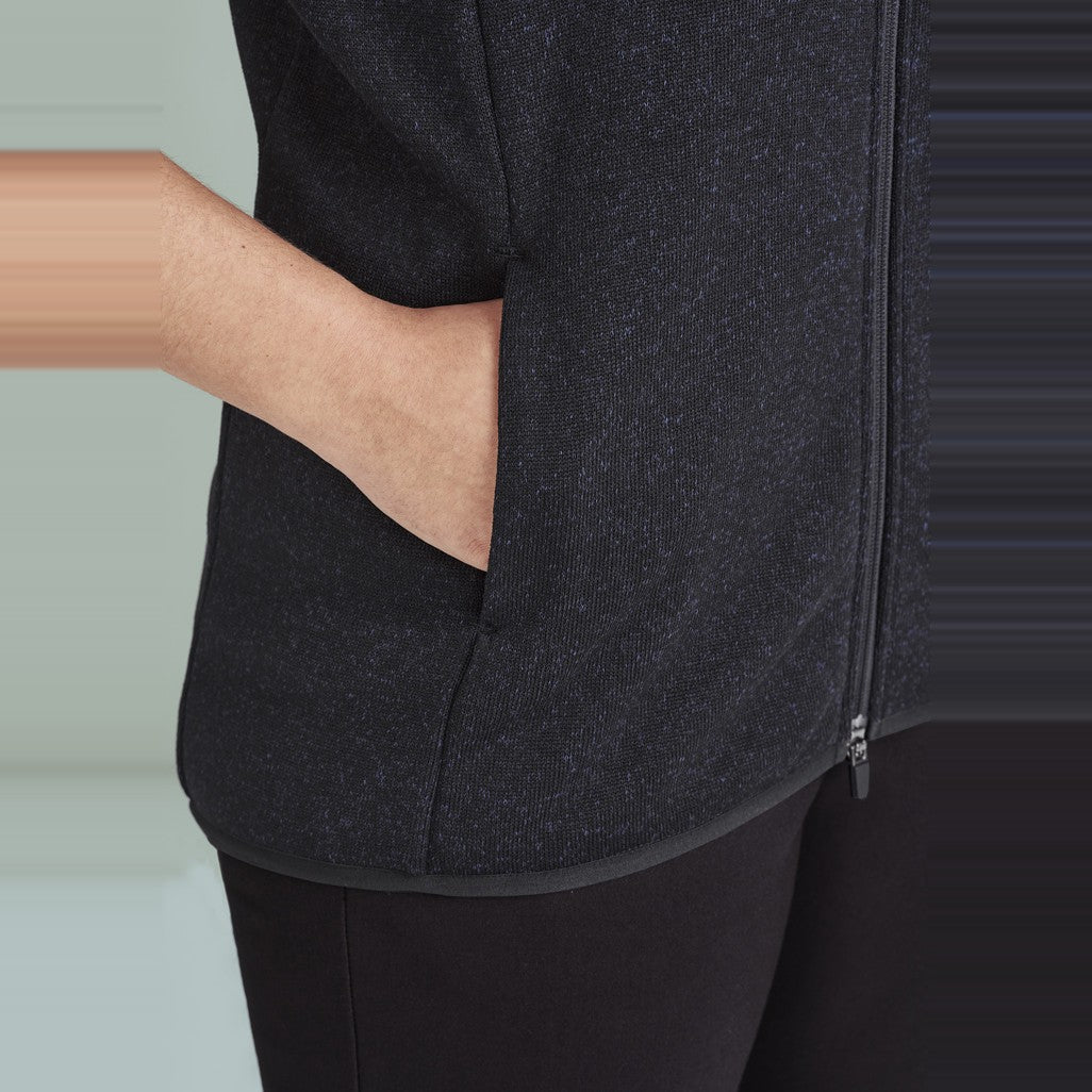 Biz Nova Womens Zip Front Vest CO343LV in Navy Marle, worn by model, view 2