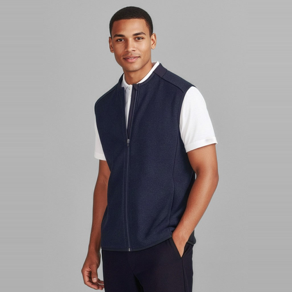 Biz Nova Mens Zip Front Vest CO343MV, worn by model