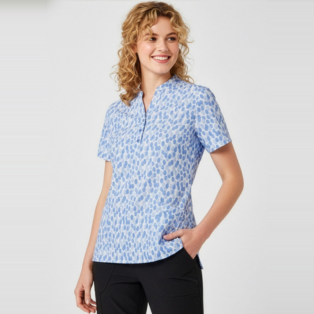 Biz Florence Womens Stardust Print Tunic CS450LS in Mid Blue, worn by model
