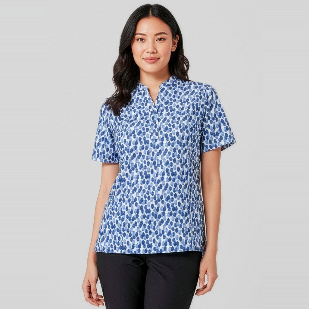 Biz Florence Womens Stardust Print Tunic CS450LS in Navy, worn by model