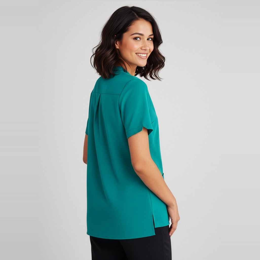 Biz Florence Womens Plain Tunic CS949LS in Teal, worn by model