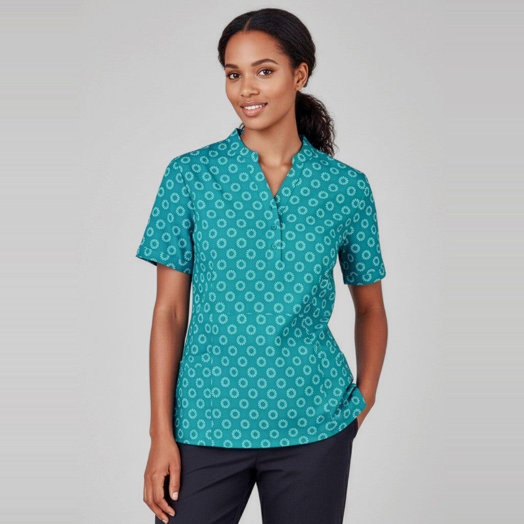 Biz Florence Womens Daisy Print Tunic CS950LS in Teal, worn by model