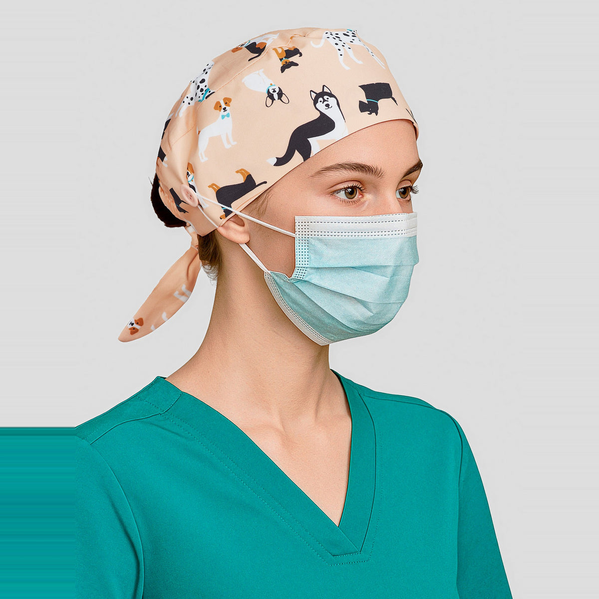 Inaura Printed Unisex Scrub Cap CSC245U in Puppies, worn by model