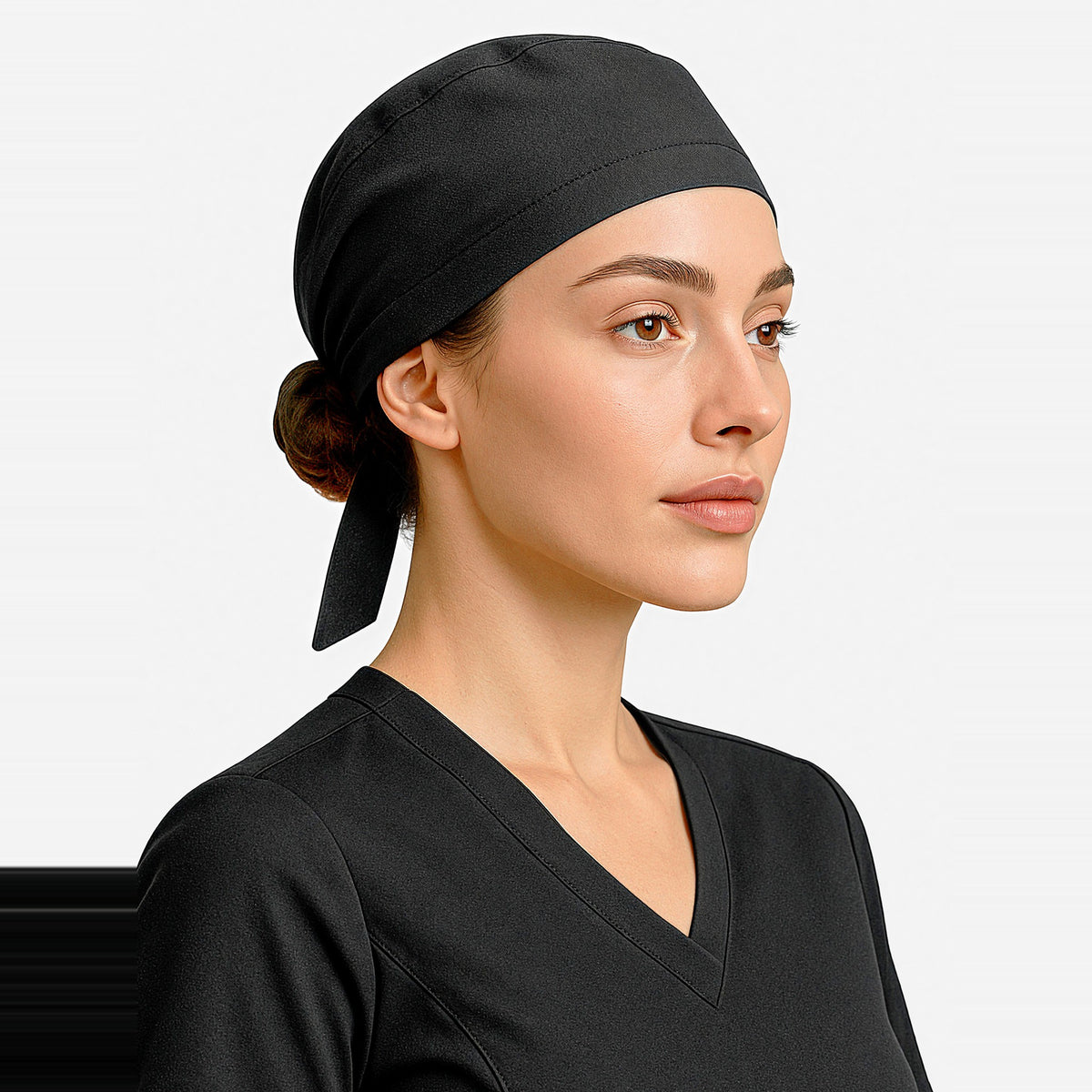 Inaura Reversible Unisex Scrub Cap CSC249U in Black, worn by model