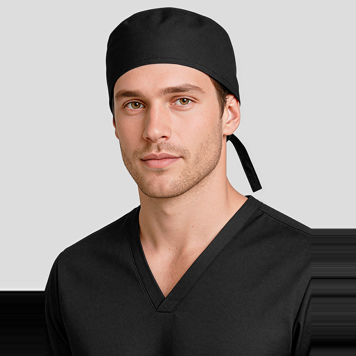 Inaura Reversible Unisex Scrub Cap CSC249U in Black, worn by model, view 2