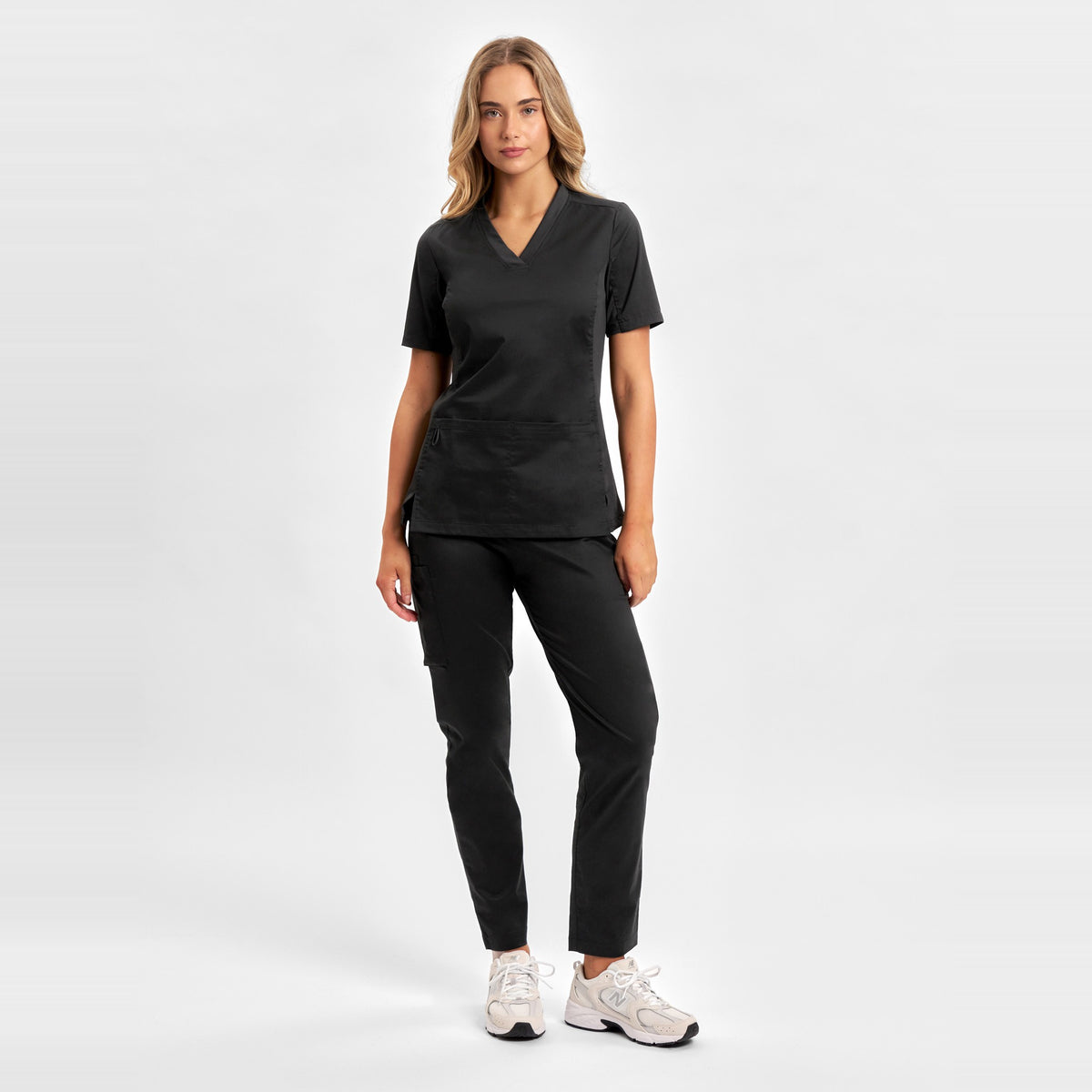 Inaura Riley Womens Straight Leg Scrub Pant CSP047LL in Black, worn by model