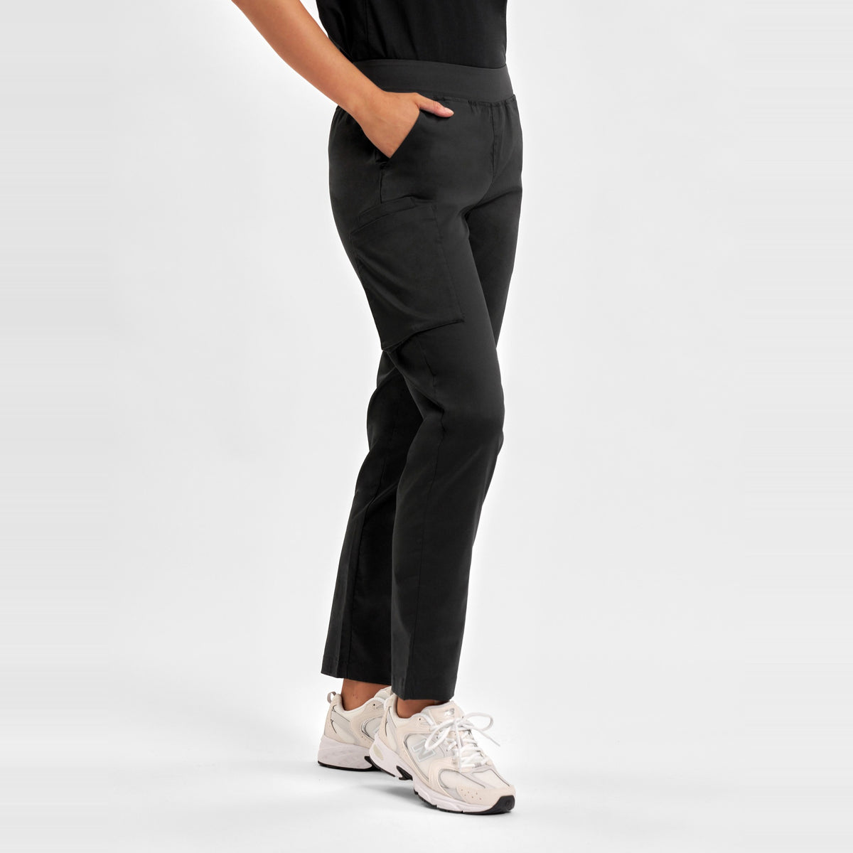 Inaura Riley Womens Straight Leg Scrub Pant CSP047LL in Black, worn by model, view 3