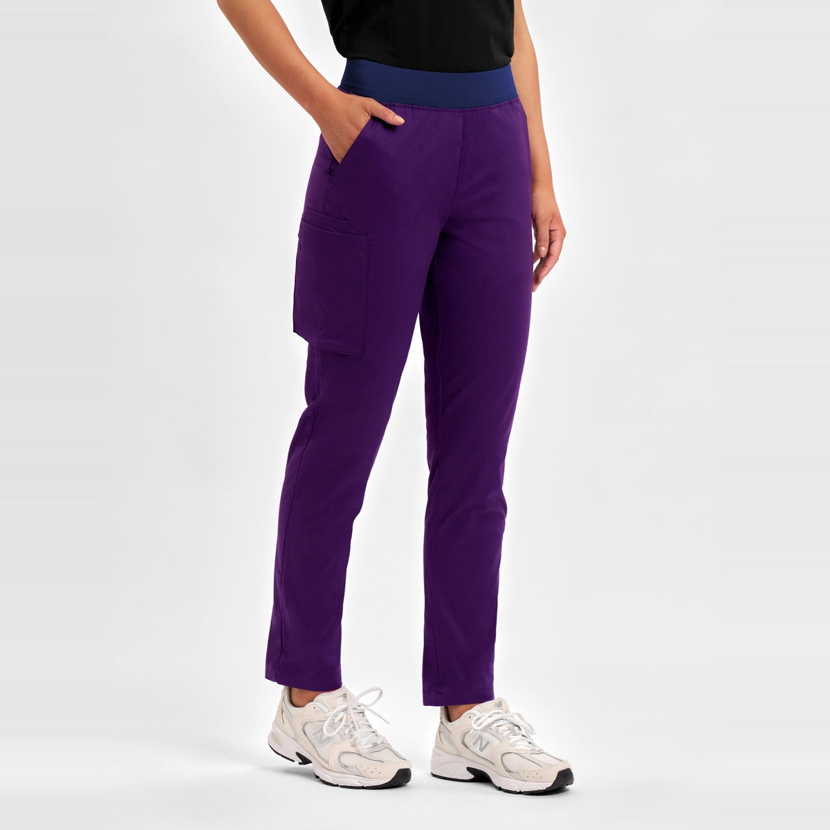 Inaura Riley Womens Straight Leg Scrub Pant CSP047LL in Purple, worn by model, view 3