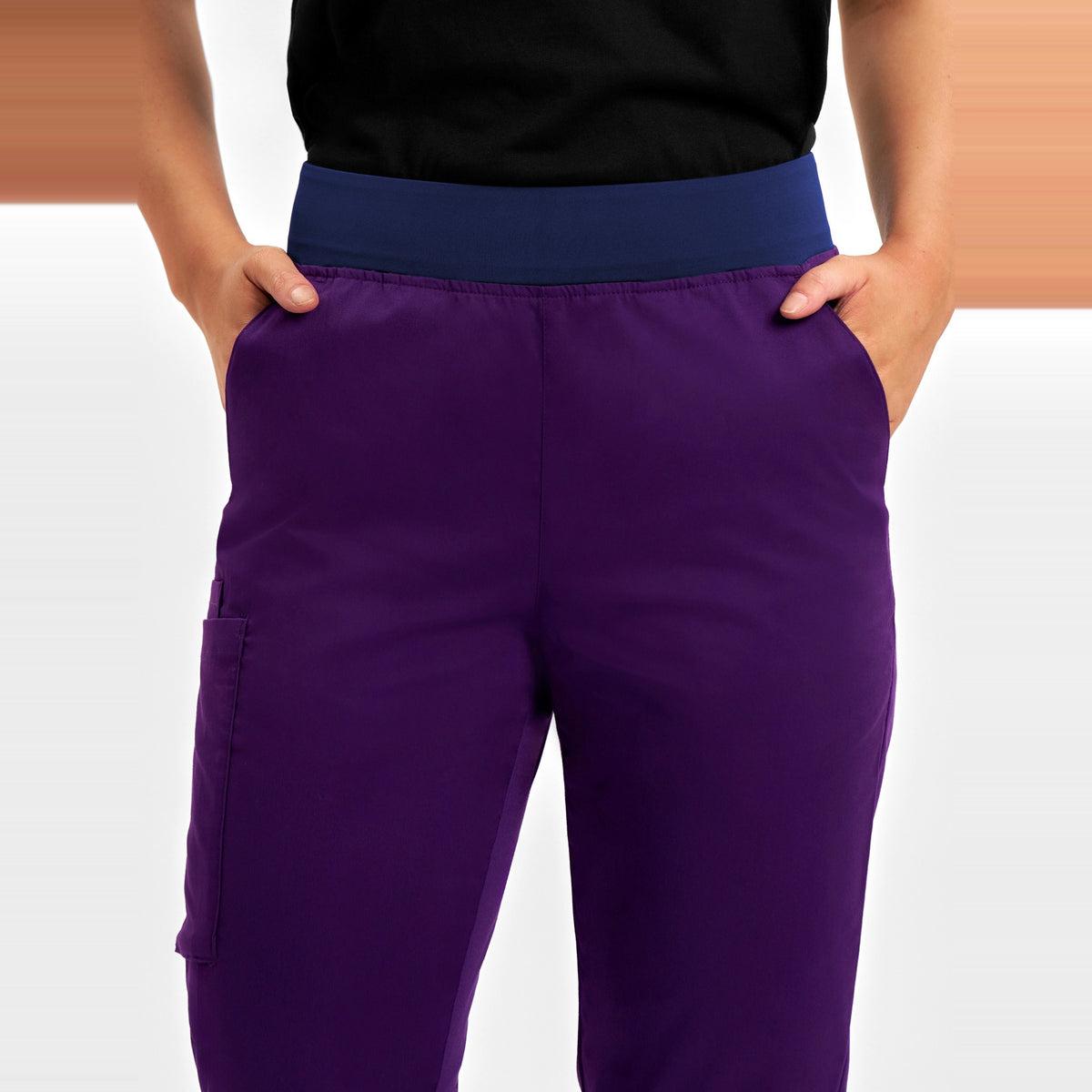 Inaura Riley Womens Straight Leg Scrub Pant CSP047LL in Purple, worn by model, view 5