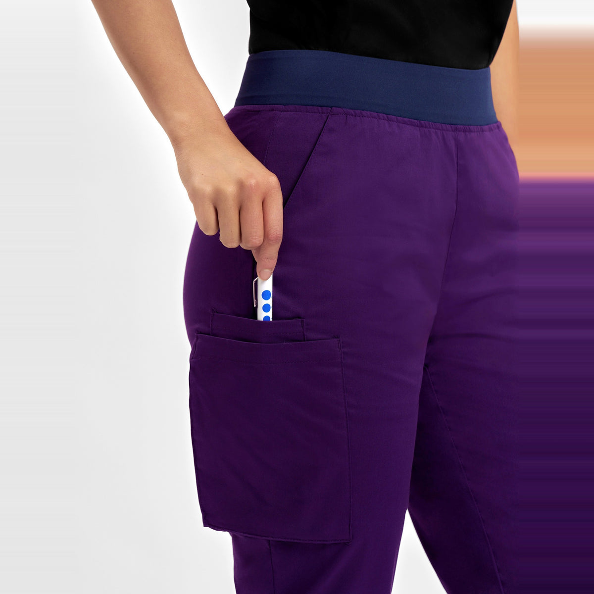 Inaura Riley Womens Straight Leg Scrub Pant CSP047LL in Purple, worn by model, view 6