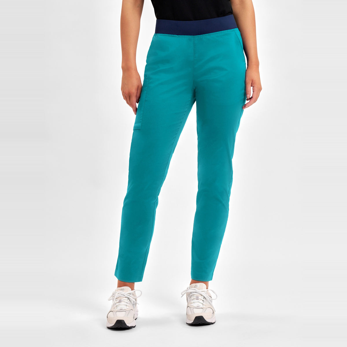 Inaura Riley Womens Straight Leg Scrub Pant CSP047LL in Teal, worn by model, view 2
