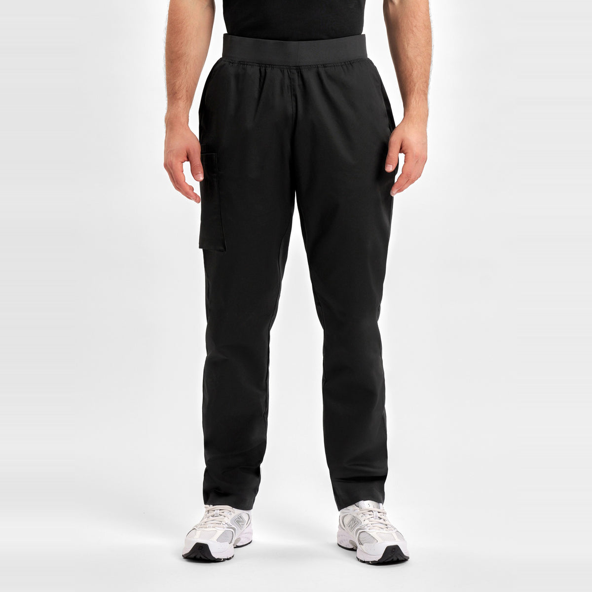 Inaura Riley Mens Straight Leg Scrub Pant CSP047ML in Black, worn by model, view 2