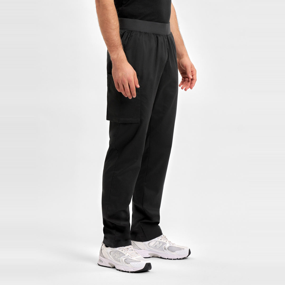 Inaura Riley Mens Straight Leg Scrub Pant CSP047ML in Black, worn by model, view 3