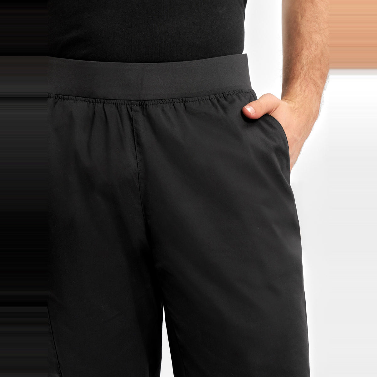 Inaura Riley Mens Straight Leg Scrub Pant CSP047ML in Black, worn by model, view 5