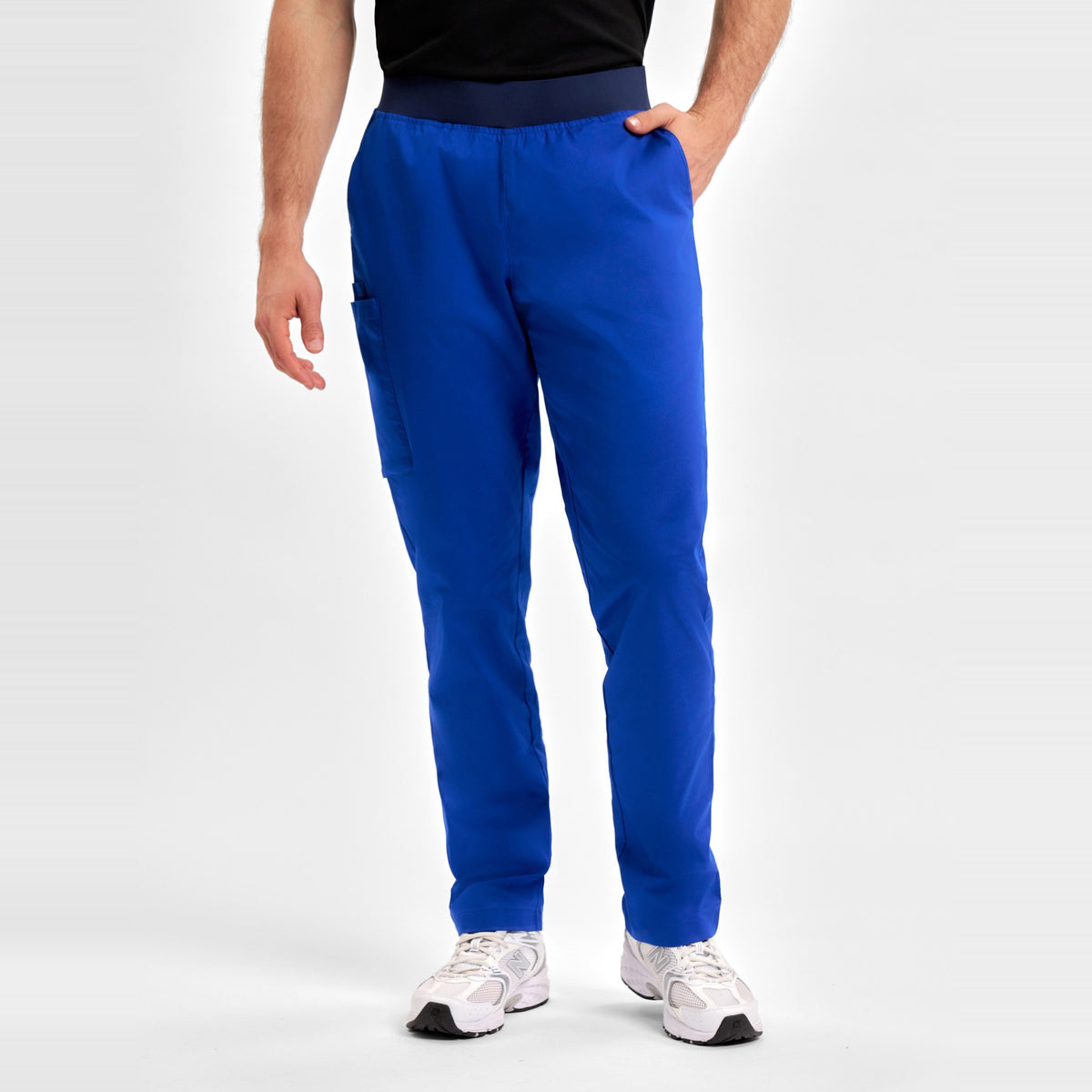 Inaura Riley Mens Straight Leg Scrub Pant CSP047ML in Electric Blue, worn by model, view 2