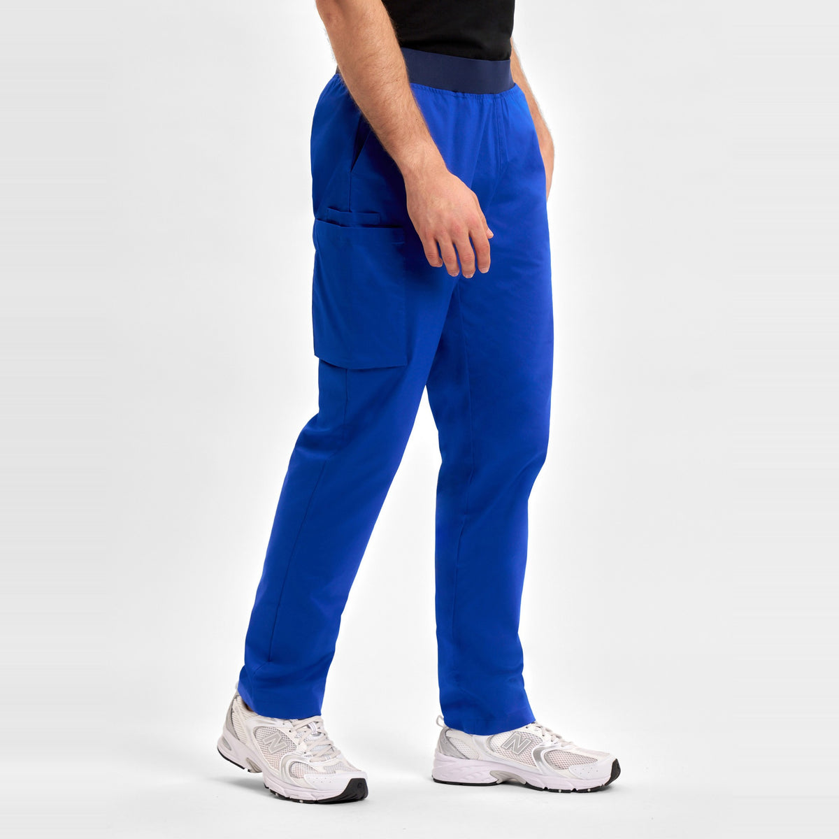 Inaura Riley Mens Straight Leg Scrub Pant CSP047ML in Electric Blue, worn by model, view 3