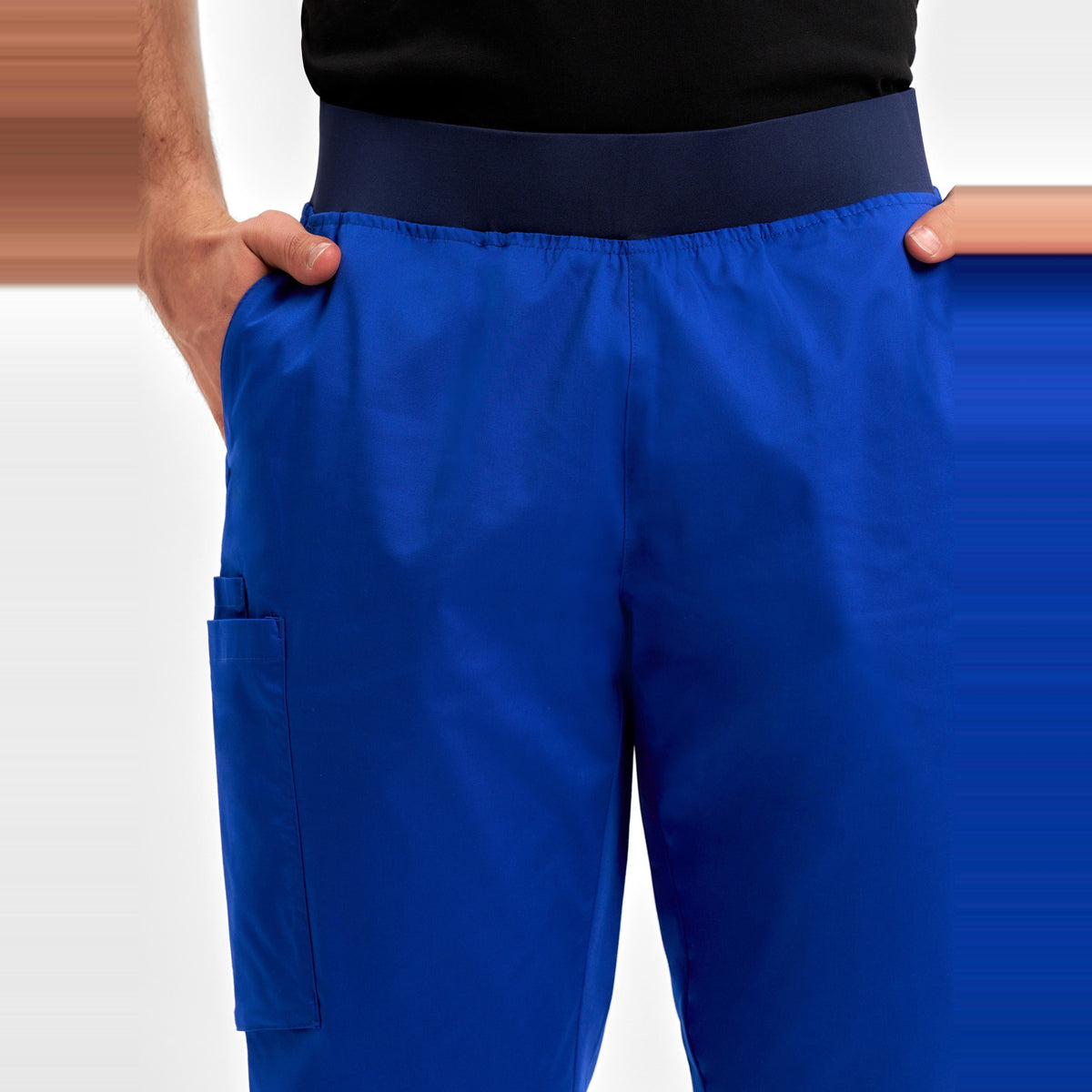 Inaura Riley Mens Straight Leg Scrub Pant CSP047ML in Electric Blue, worn by model, view 5